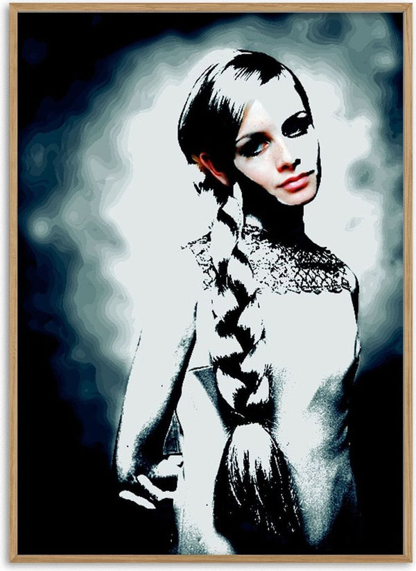 Twiggy by Pelecan Schneider - a high-contrast portrait with a dark fringe and a long plait