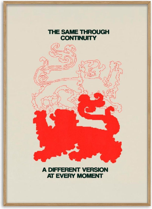 Two Lions by Francisco Gualter - red guardian lions on beige poster