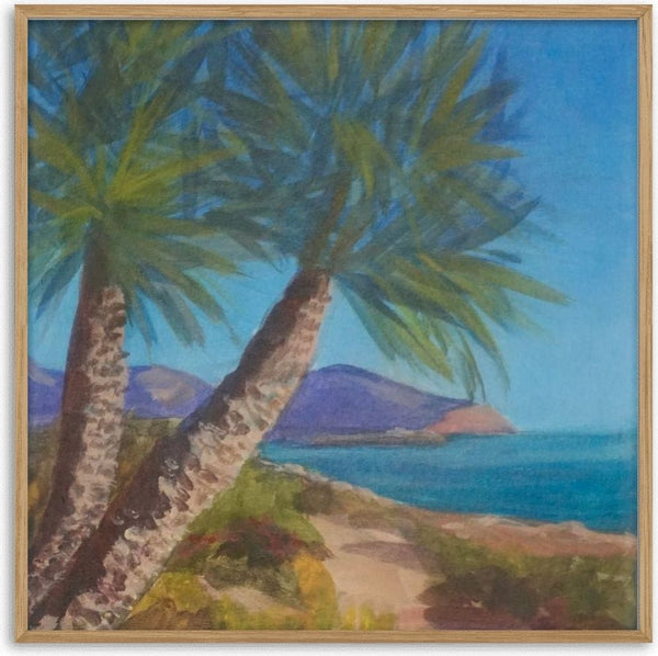 View from Isla Plana to La Azohía, Cartagena, Spain by PaKart - two palm trees over a turquoise bay
