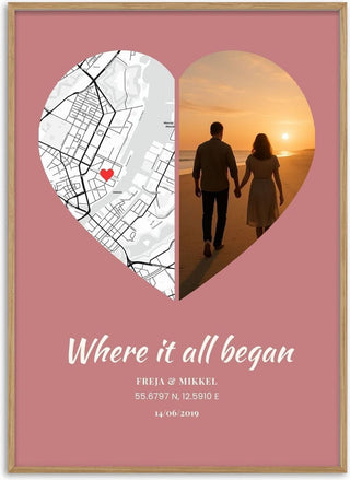 Where It All Began, Photo & Map – Personalised Heart Poster
