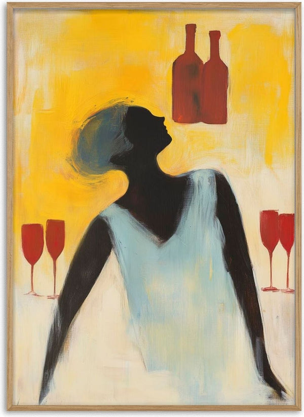 Abstract figure in white dress with wine bottles and glasses, on Wine Time Prime Time - Martin Zen product page.