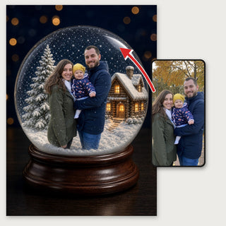 Snow Globe Portrait personalised poster – your family photo on a phone turned into a snow globe poster