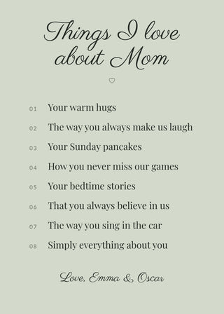 Things I Love About Mom personalised poster – Sage